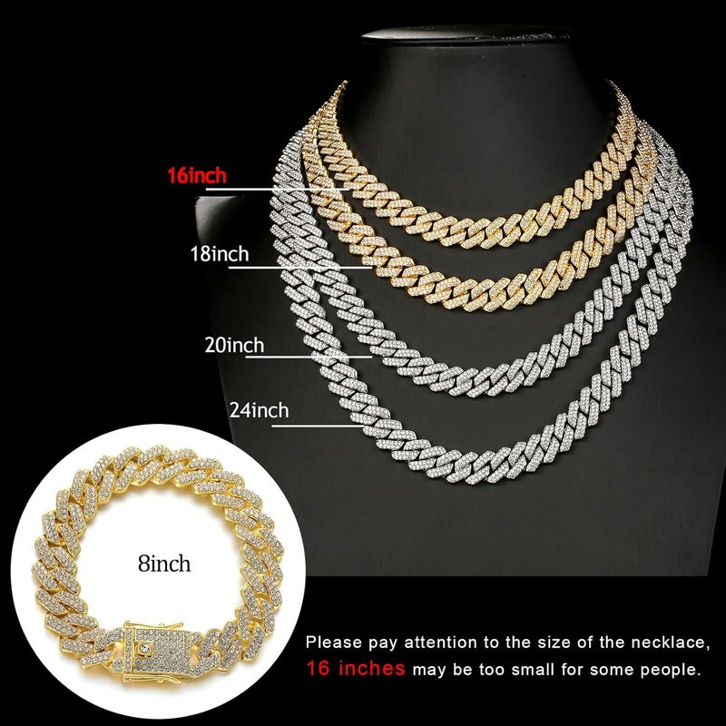 JUNVirtuous 2 Pieces Cuban Link Chain Mens Iced Out Miami Cuban Necklace and Bracelet Silver Bling Diamond Hip Hop Jewelry for Men and Women… - Image 2